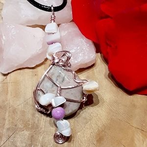 Earthy Soft Gray Jasper Crystal Pendant Necklace